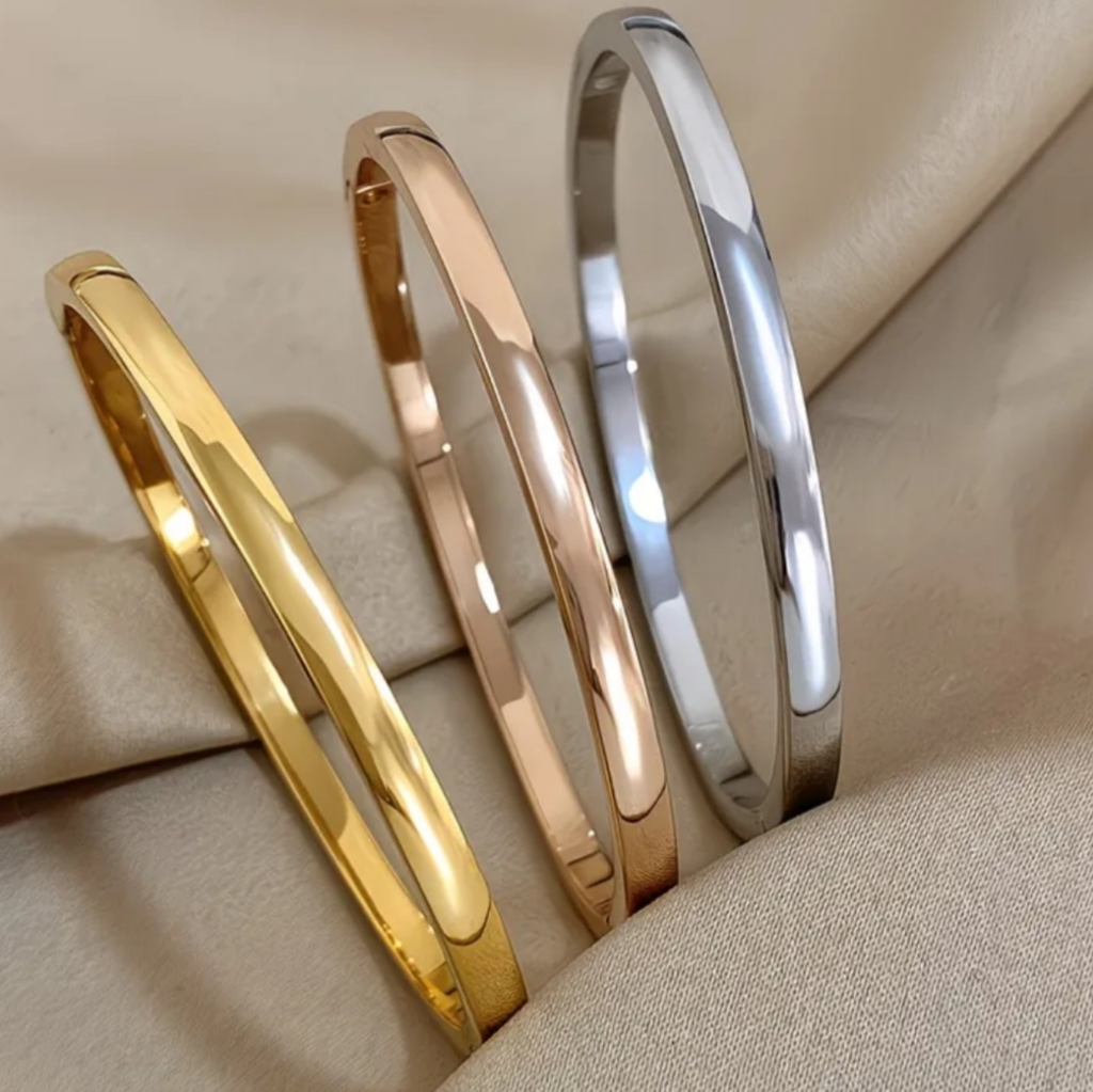 18 Kt Gold Over Titanium Bangle Set